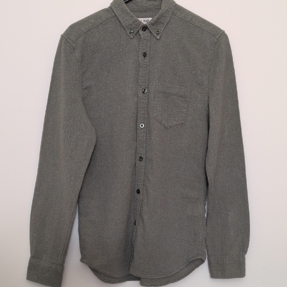 Line of Trade EUC Green/White Marled Button Down Shirt 1 Pocket SZ S Cotton